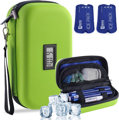 Insulin Cooler Travel Case TSA Approved Refrigerated Medicine Cooler for Travel w/Thermometer Temperature Diabetic Travel Case w/2 Reusable Ice Packs for Daily Life Trip, Blue