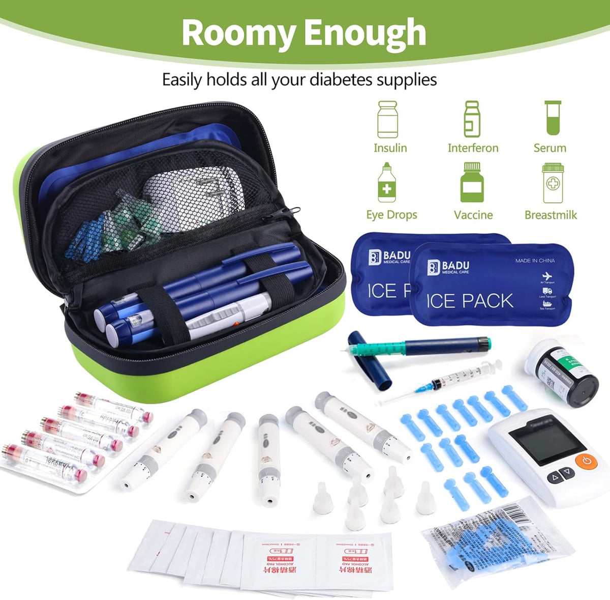 Insulin Cooler Travel Case TSA Approved Refrigerated Medicine Cooler for Travel w/Thermometer Temperature Diabetic Travel Case w/2 Reusable Ice Packs for Daily Life Trip, Blue