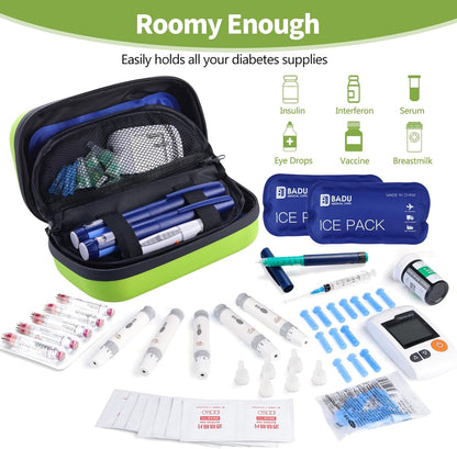 Insulin Cooler Travel Case TSA Approved Refrigerated Medicine Cooler for Travel w/Thermometer Temperature Diabetic Travel Case w/2 Reusable Ice Packs for Daily Life Trip, Blue