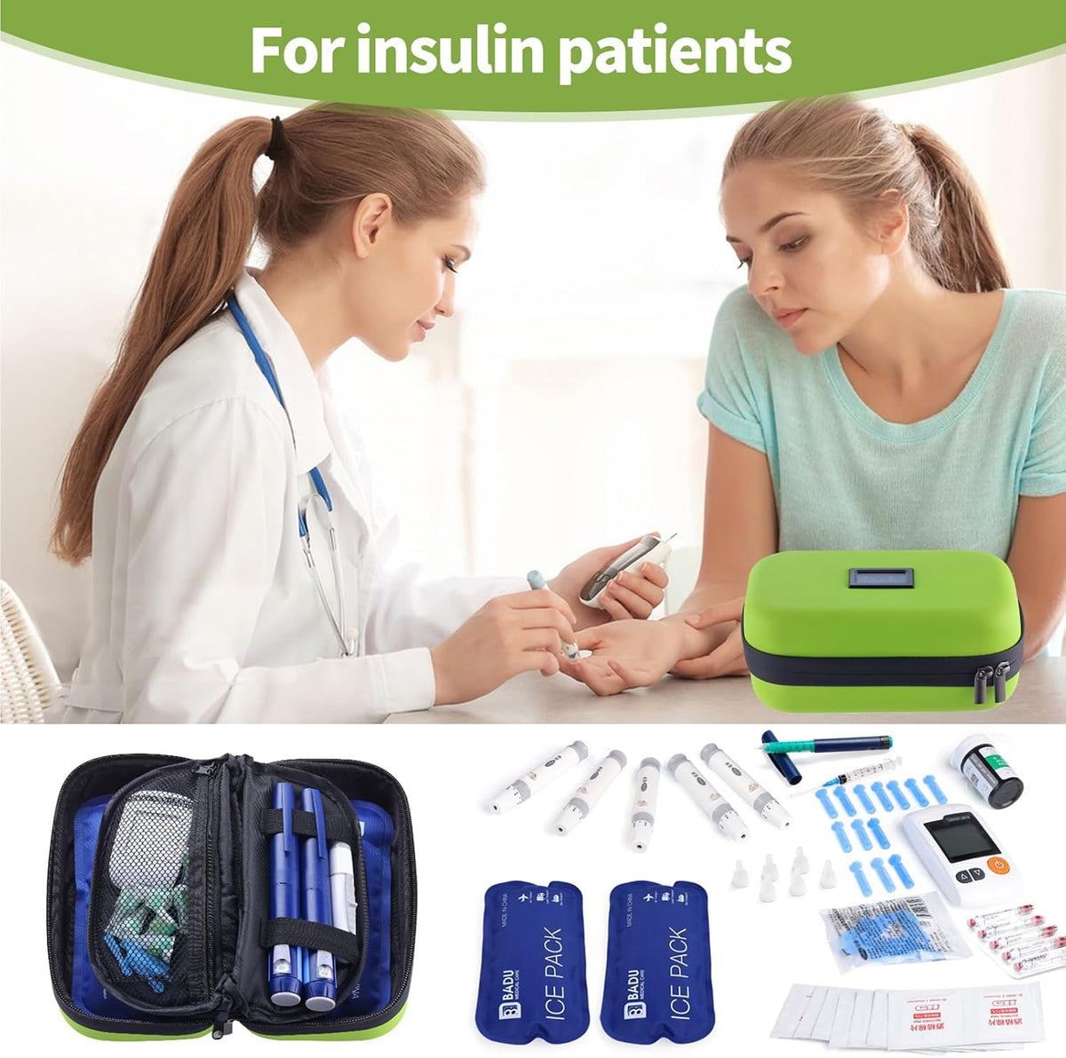 Insulin Cooler Travel Case TSA Approved Refrigerated Medicine Cooler for Travel w/Thermometer Temperature Diabetic Travel Case w/2 Reusable Ice Packs for Daily Life Trip, Blue