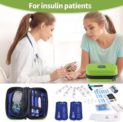 Insulin Cooler Travel Case TSA Approved Refrigerated Medicine Cooler for Travel w/Thermometer Temperature Diabetic Travel Case w/2 Reusable Ice Packs for Daily Life Trip, Blue