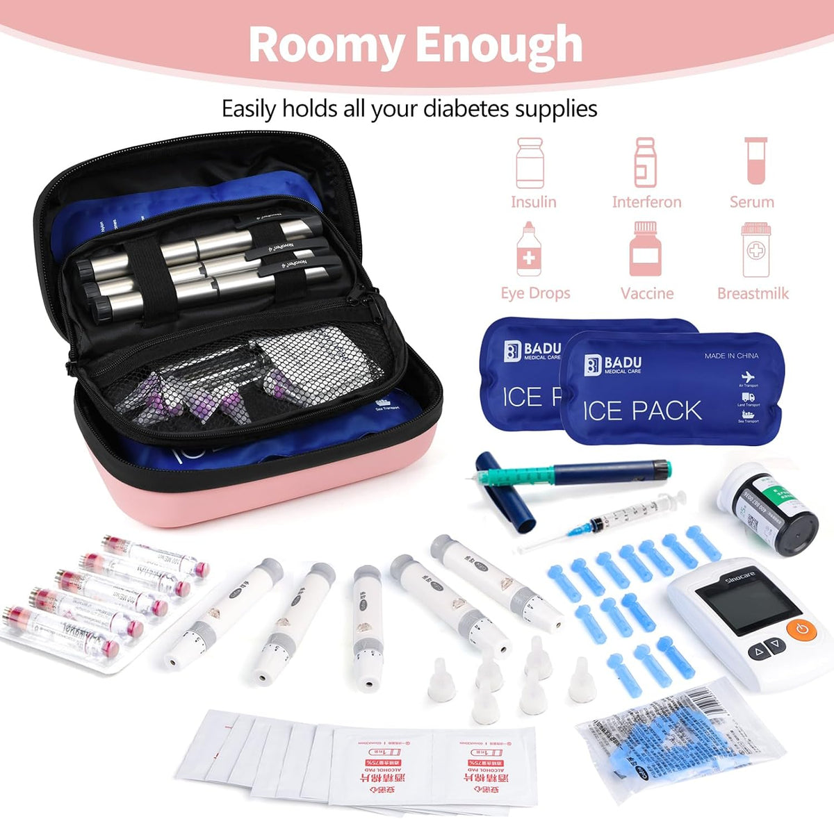 Insulin Cooler Travel Case TSA Approved Refrigerated Medicine Cooler for Travel w/Thermometer Temperature Diabetic Travel Case w/2 Reusable Ice Packs for Daily Life Trip, Blue