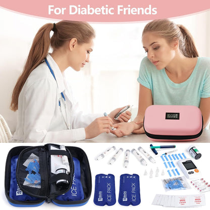 Insulin Cooler Travel Case TSA Approved Refrigerated Medicine Cooler for Travel w/Thermometer Temperature Diabetic Travel Case w/2 Reusable Ice Packs for Daily Life Trip, Blue
