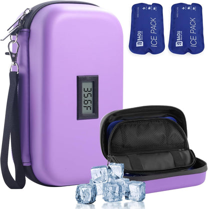 Insulin Cooler Travel Case TSA Approved Refrigerated Medicine Cooler for Travel w/Thermometer Temperature Diabetic Travel Case w/2 Reusable Ice Packs for Daily Life Trip, Blue
