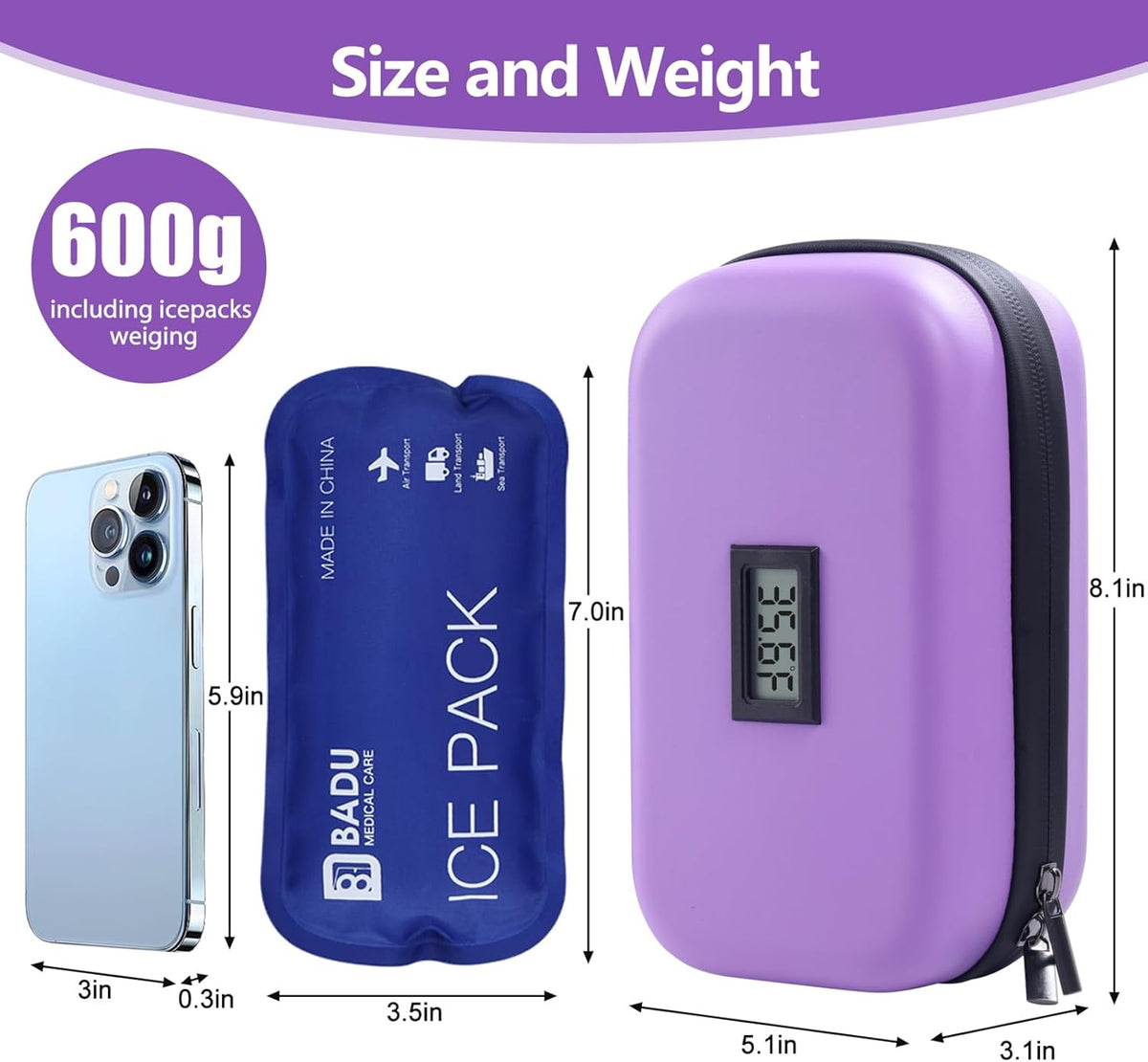 Insulin Cooler Travel Case TSA Approved Refrigerated Medicine Cooler for Travel w/Thermometer Temperature Diabetic Travel Case w/2 Reusable Ice Packs for Daily Life Trip, Blue