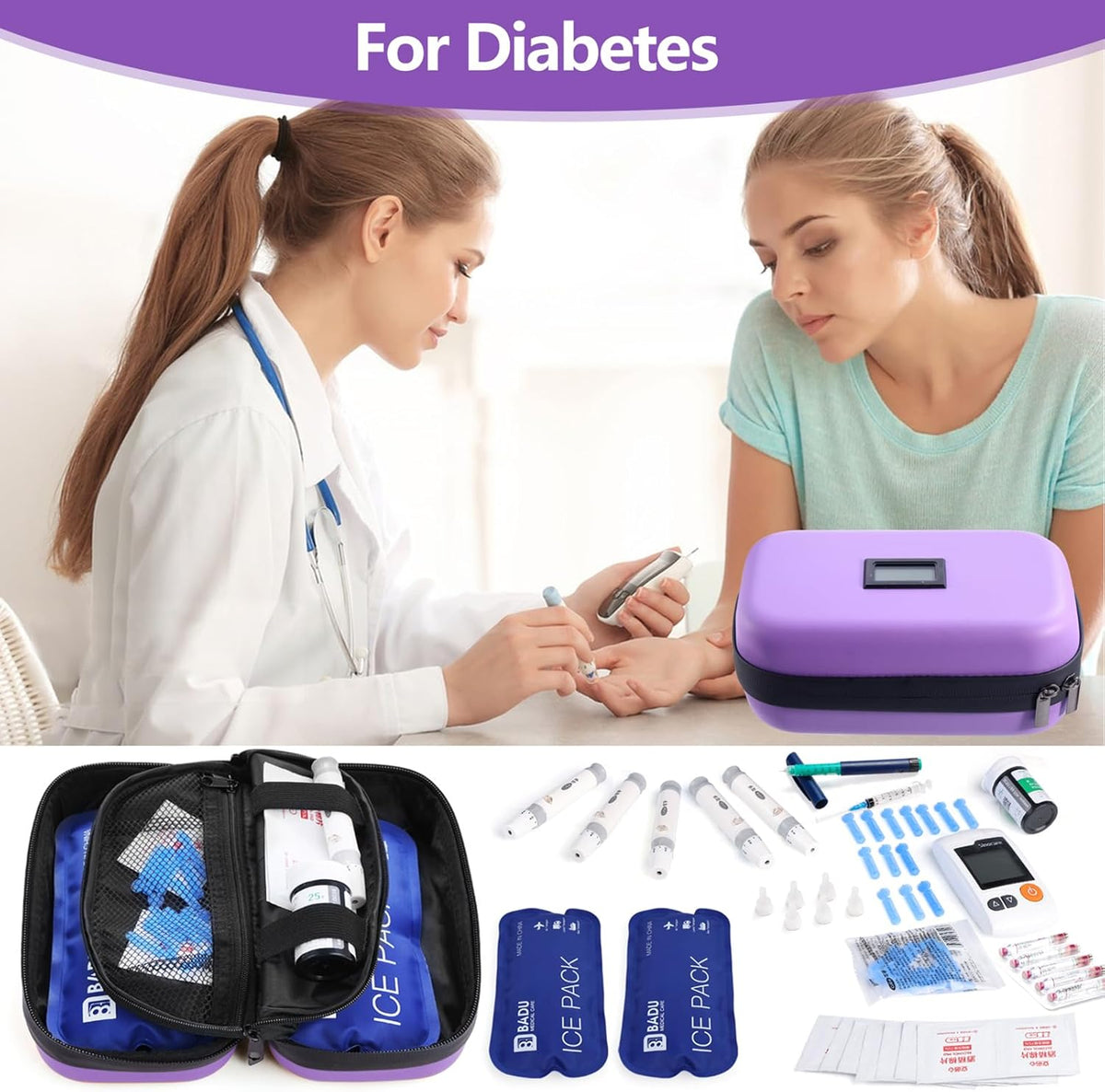 Insulin Cooler Travel Case TSA Approved Refrigerated Medicine Cooler for Travel w/Thermometer Temperature Diabetic Travel Case w/2 Reusable Ice Packs for Daily Life Trip, Blue