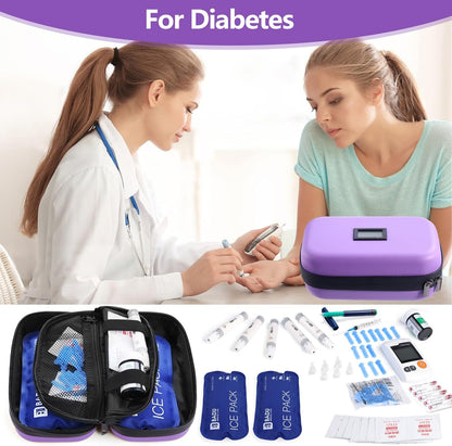 Insulin Cooler Travel Case TSA Approved Refrigerated Medicine Cooler for Travel w/Thermometer Temperature Diabetic Travel Case w/2 Reusable Ice Packs for Daily Life Trip, Blue