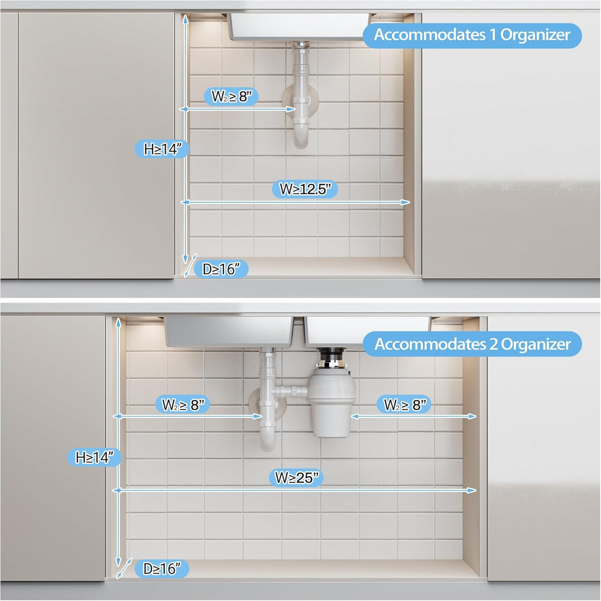 2 Pack Under Sink Organizers and Storage, Height Adjustable 2-Tier Pull Out Cabinet Organizer, Heavy Duty Slide Out Sink Shelf Drawer for Kitchen Bathroom Organization