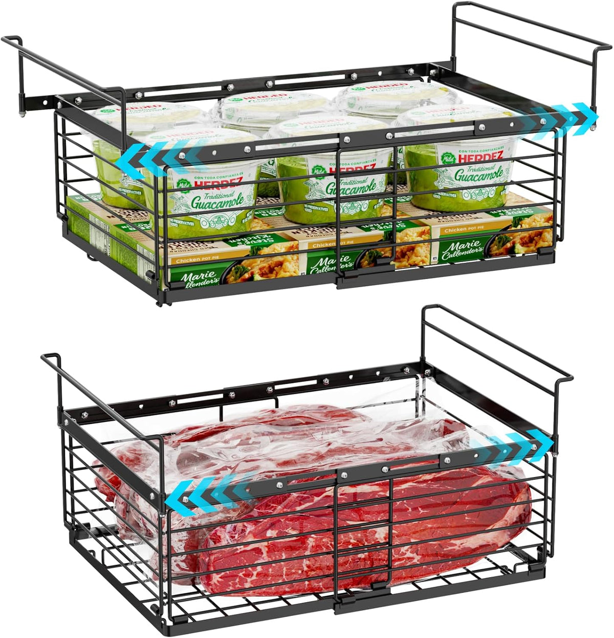 Chest Freezer Organizer - Adjustable Fits Chest Freezer 10-20 Cu Ft | Hanging Wire Baskets, Easy Access & Quick Organization, Sturdy Steel Rack Holds Frozen Meat and Vegetables, White