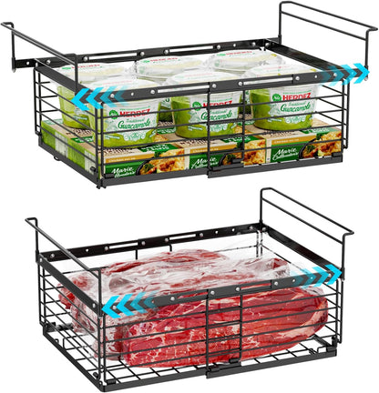 Chest Freezer Organizer - Adjustable Fits Chest Freezer 10-20 Cu Ft | Hanging Wire Baskets, Easy Access & Quick Organization, Sturdy Steel Rack Holds Frozen Meat and Vegetables, White