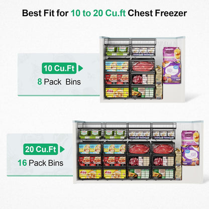 Chest Freezer Organizer - Adjustable Fits Chest Freezer 10-20 Cu Ft | Hanging Wire Baskets, Easy Access & Quick Organization, Sturdy Steel Rack Holds Frozen Meat and Vegetables, White