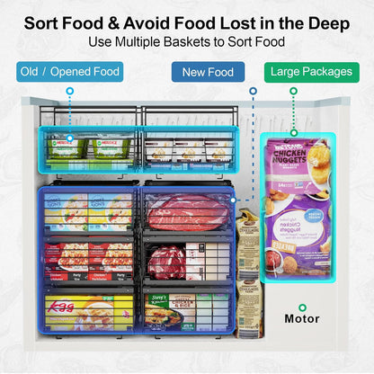 Chest Freezer Organizer - Adjustable Fits Chest Freezer 10-20 Cu Ft | Hanging Wire Baskets, Easy Access & Quick Organization, Sturdy Steel Rack Holds Frozen Meat and Vegetables, White