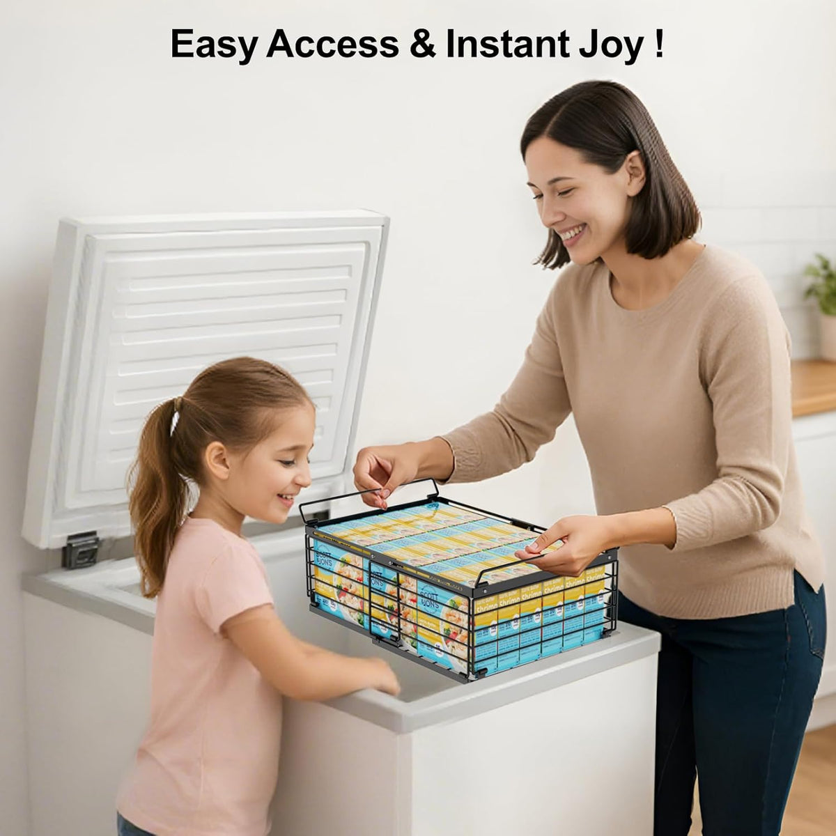 Chest Freezer Organizer - Adjustable Fits Chest Freezer 10-20 Cu Ft | Hanging Wire Baskets, Easy Access & Quick Organization, Sturdy Steel Rack Holds Frozen Meat and Vegetables, White