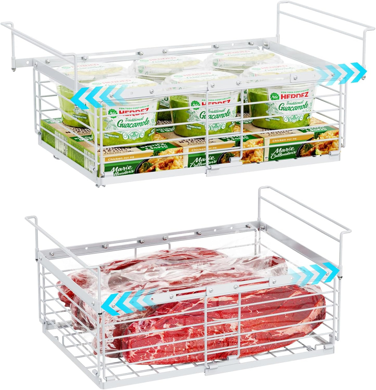 Chest Freezer Organizer - Adjustable Fits Chest Freezer 10-20 Cu Ft | Hanging Wire Baskets, Easy Access & Quick Organization, Sturdy Steel Rack Holds Frozen Meat and Vegetables, White