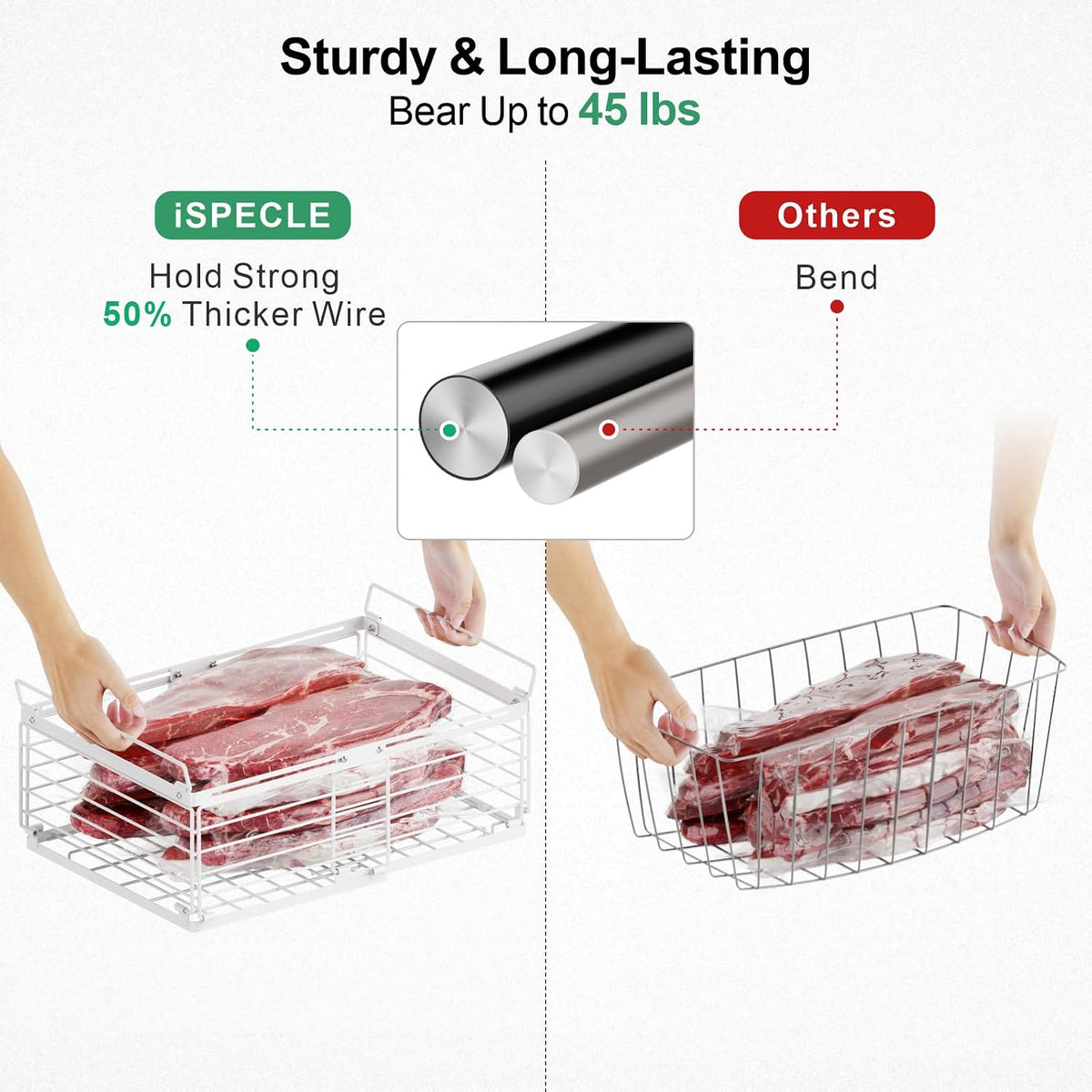 Chest Freezer Organizer - Adjustable Fits Chest Freezer 10-20 Cu Ft | Hanging Wire Baskets, Easy Access & Quick Organization, Sturdy Steel Rack Holds Frozen Meat and Vegetables, White