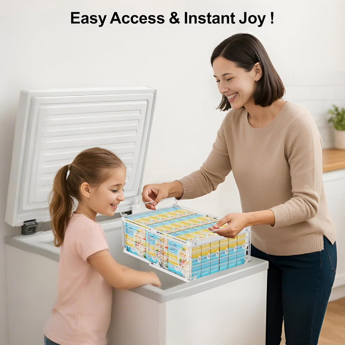 Chest Freezer Organizer - Adjustable Fits Chest Freezer 10-20 Cu Ft | Hanging Wire Baskets, Easy Access & Quick Organization, Sturdy Steel Rack Holds Frozen Meat and Vegetables, White