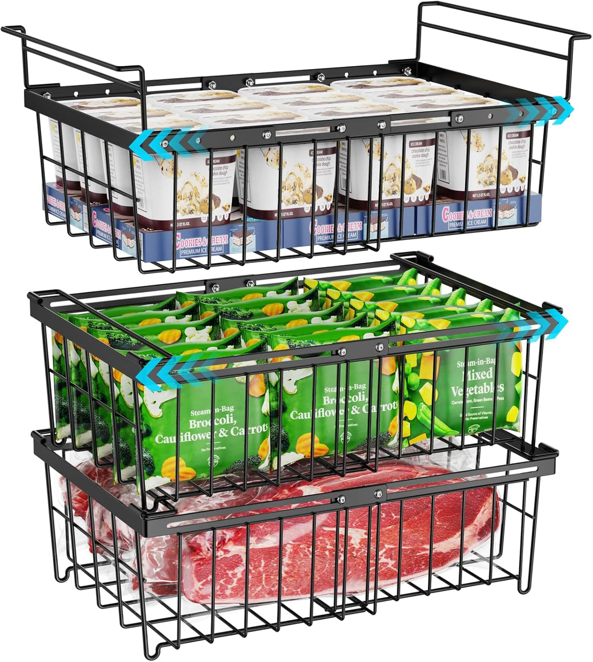 Chest Freezer Organizer - Adjustable Fits Chest Freezer 10-20 Cu Ft | Hanging Wire Baskets, Easy Access & Quick Organization, Sturdy Steel Rack Holds Frozen Meat and Vegetables, White