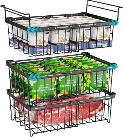 Chest Freezer Organizer - Adjustable Fits Chest Freezer 10-20 Cu Ft | Hanging Wire Baskets, Easy Access & Quick Organization, Sturdy Steel Rack Holds Frozen Meat and Vegetables, White