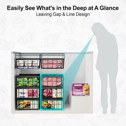 Chest Freezer Organizer - Adjustable Fits Chest Freezer 10-20 Cu Ft | Hanging Wire Baskets, Easy Access & Quick Organization, Sturdy Steel Rack Holds Frozen Meat and Vegetables, White