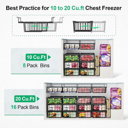 Chest Freezer Organizer - Adjustable Fits Chest Freezer 10-20 Cu Ft | Hanging Wire Baskets, Easy Access & Quick Organization, Sturdy Steel Rack Holds Frozen Meat and Vegetables, White