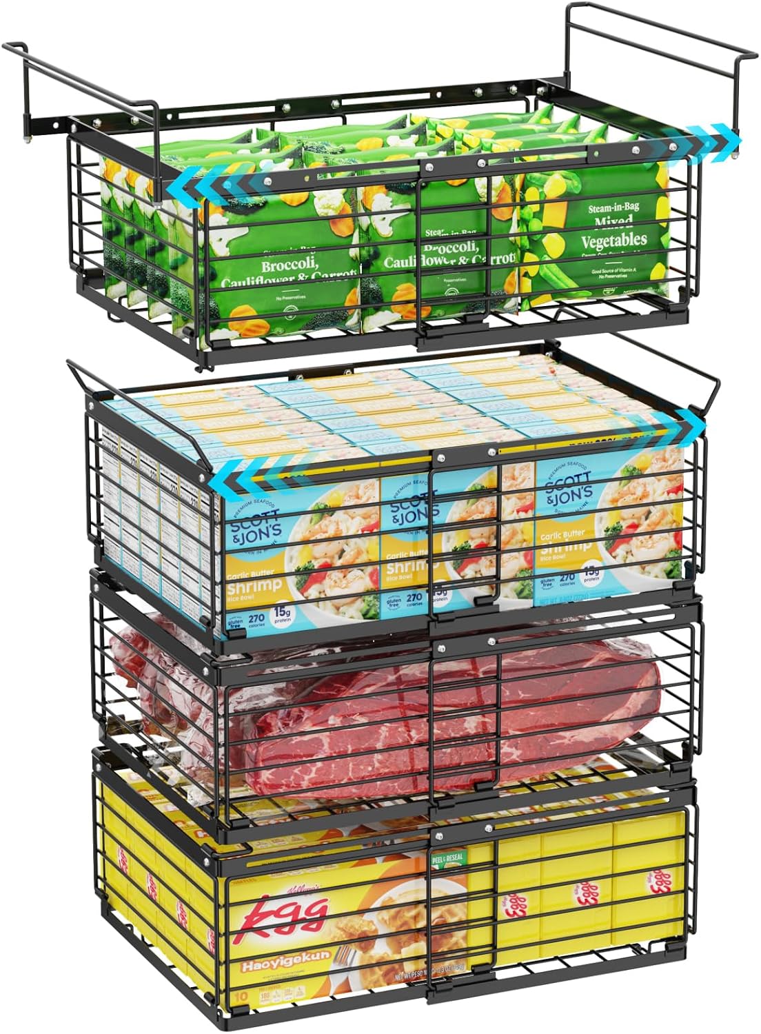 Chest Freezer Organizer - Adjustable Fits Chest Freezer 10-20 Cu Ft | Hanging Wire Baskets, Easy Access & Quick Organization, Sturdy Steel Rack Holds Frozen Meat and Vegetables, White