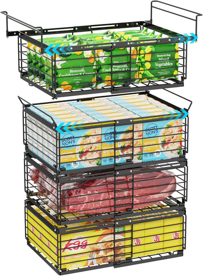 Chest Freezer Organizer - Adjustable Fits Chest Freezer 10-20 Cu Ft | Hanging Wire Baskets, Easy Access & Quick Organization, Sturdy Steel Rack Holds Frozen Meat and Vegetables, White