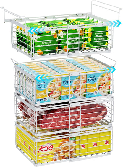 Chest Freezer Organizer - Adjustable Fits Chest Freezer 10-20 Cu Ft | Hanging Wire Baskets, Easy Access & Quick Organization, Sturdy Steel Rack Holds Frozen Meat and Vegetables, White