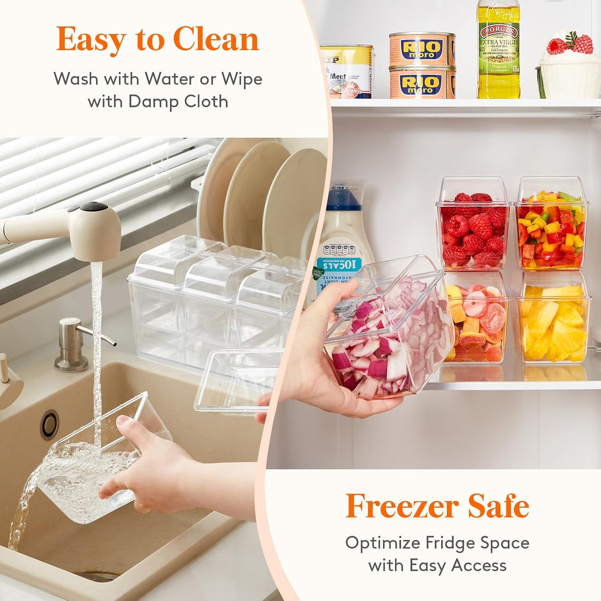 Taco Bar Serving Set for Party with 4 x 20 oz Containers, Ice Chilled Condiment Caddy Organizer, Garnish Serving Tray Platter for Mimosa Bar Accessories, Fruit, Salad, Food