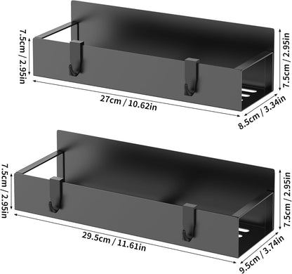 2 Pack Magnetic Spice Rack for Refrigerator Black | Magnetic Cup Holder for Fridge, Magnetic Fridge Shelf with Hooks, Kids Sippy Cup Holder Kitchen