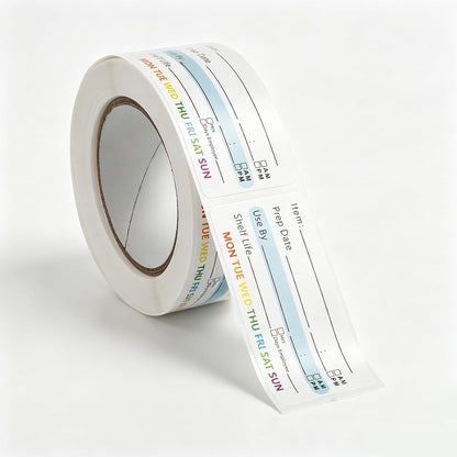 500 Pcs Food Labels Removable Dissolvable Stickers Food Date Labels Stickers, Water/Oil/Tear Resistant Freezer Pantry Label with Perforation Line No Residue Left for Foods Containers Jars Kitchen