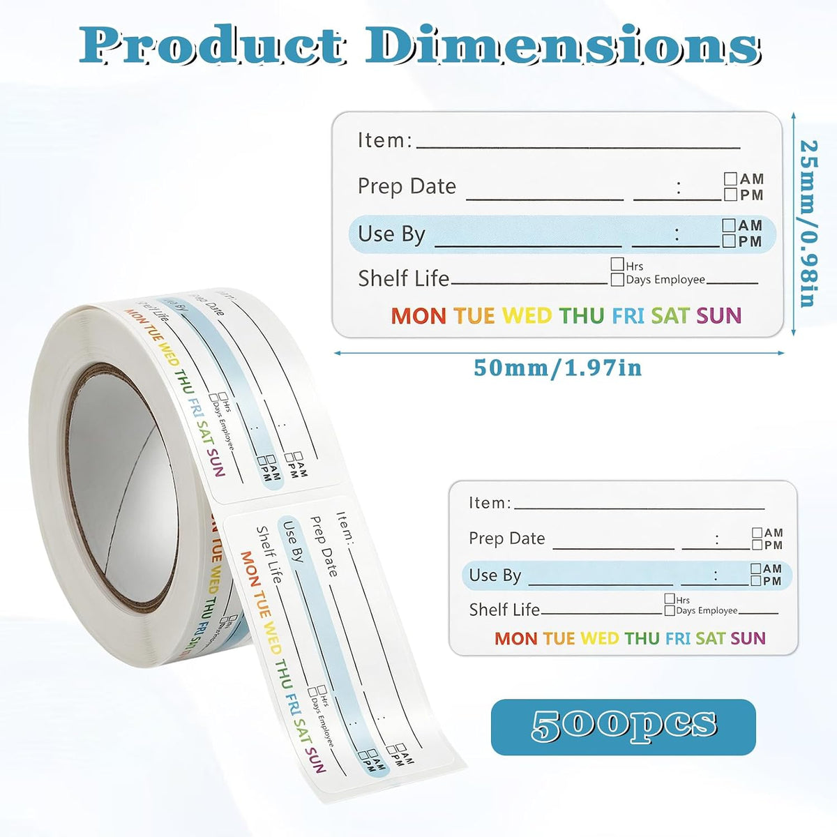 500 Pcs Food Labels Removable Dissolvable Stickers Food Date Labels Stickers, Water/Oil/Tear Resistant Freezer Pantry Label with Perforation Line No Residue Left for Foods Containers Jars Kitchen