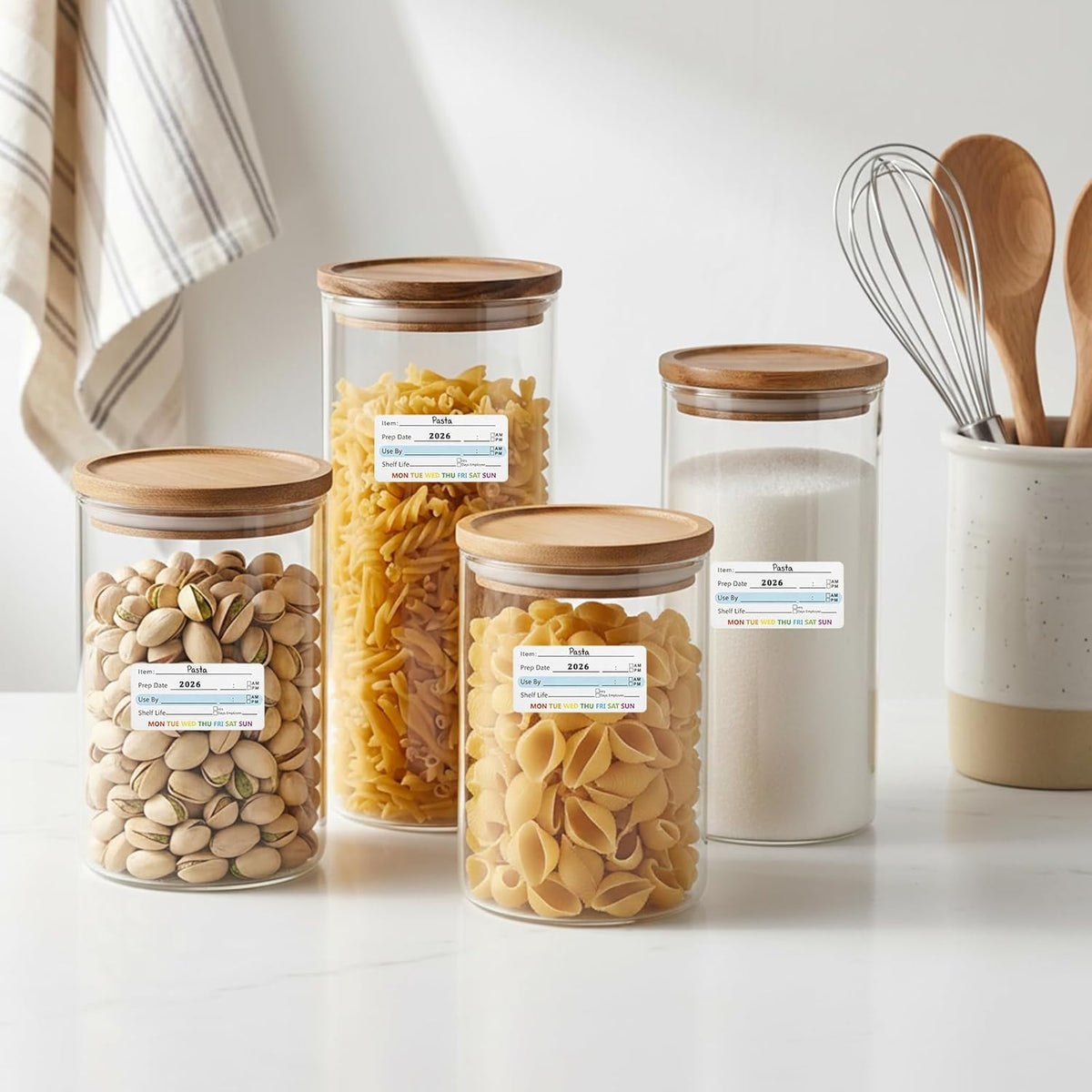 500 Pcs Food Labels Removable Dissolvable Stickers Food Date Labels Stickers, Water/Oil/Tear Resistant Freezer Pantry Label with Perforation Line No Residue Left for Foods Containers Jars Kitchen
