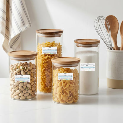 500 Pcs Food Labels Removable Dissolvable Stickers Food Date Labels Stickers, Water/Oil/Tear Resistant Freezer Pantry Label with Perforation Line No Residue Left for Foods Containers Jars Kitchen