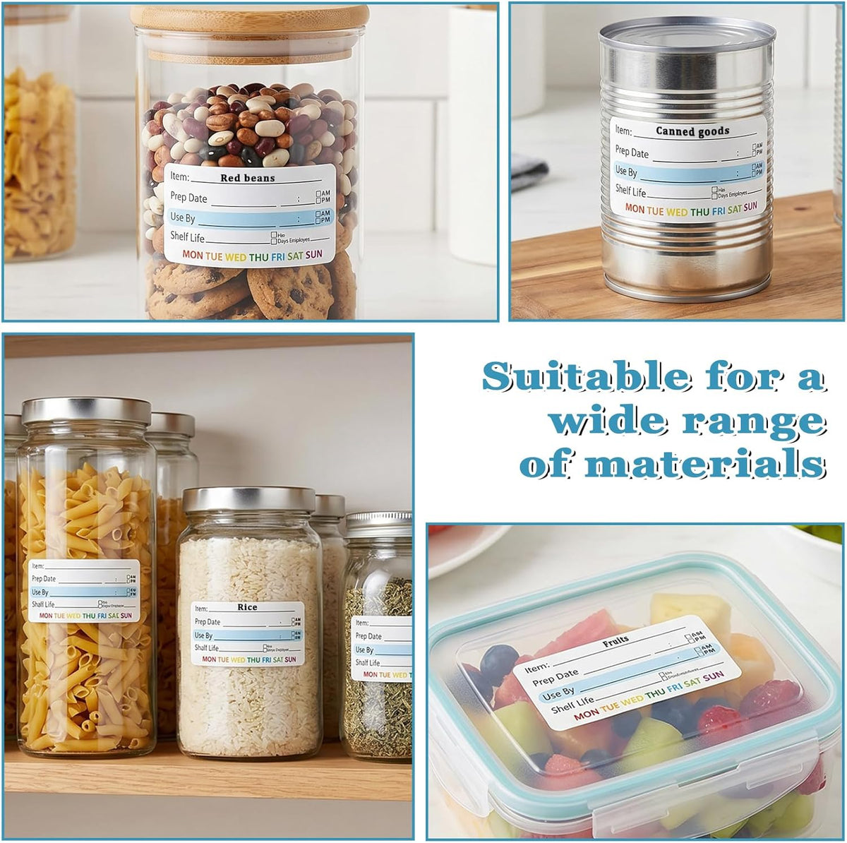 500 Pcs Food Labels Removable Dissolvable Stickers Food Date Labels Stickers, Water/Oil/Tear Resistant Freezer Pantry Label with Perforation Line No Residue Left for Foods Containers Jars Kitchen