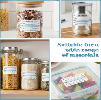 500 Pcs Food Labels Removable Dissolvable Stickers Food Date Labels Stickers, Water/Oil/Tear Resistant Freezer Pantry Label with Perforation Line No Residue Left for Foods Containers Jars Kitchen
