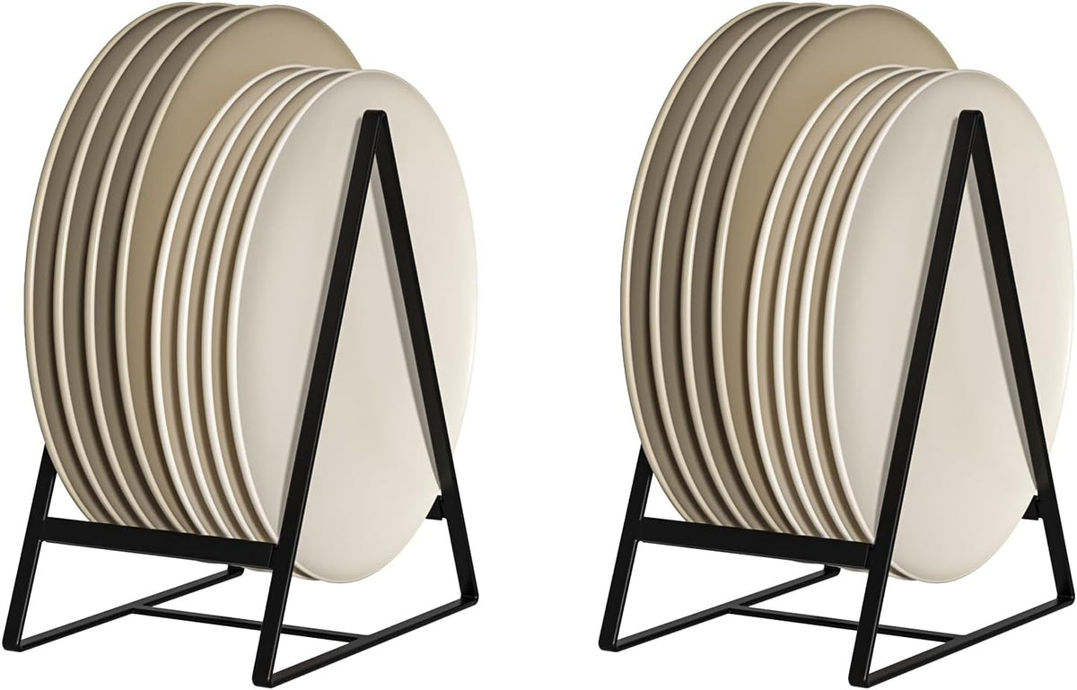 2 Pack Triangle Plate Holders Organizers Large Upright Cabinet Dish Drying Racks Metal Plate Dish Organizers Racks Stands for Countertop and Cupboard Black