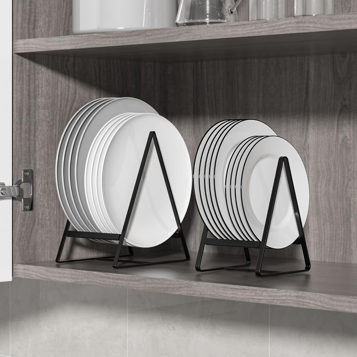 2 Pack Triangle Plate Holders Organizers Large Upright Cabinet Dish Drying Racks Metal Plate Dish Organizers Racks Stands for Countertop and Cupboard Black