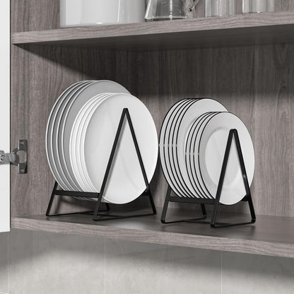 2 Pack Triangle Plate Holders Organizers Large Upright Cabinet Dish Drying Racks Metal Plate Dish Organizers Racks Stands for Countertop and Cupboard Black
