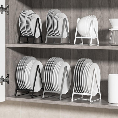 2 Pack Triangle Plate Holders Organizers Large Upright Cabinet Dish Drying Racks Metal Plate Dish Organizers Racks Stands for Countertop and Cupboard Black