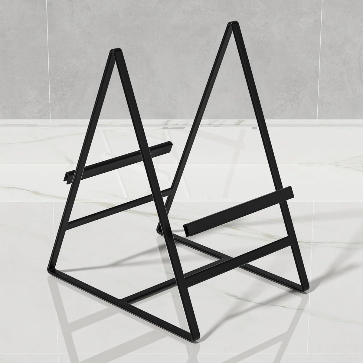 2 Pack Triangle Plate Holders Organizers Large Upright Cabinet Dish Drying Racks Metal Plate Dish Organizers Racks Stands for Countertop and Cupboard Black