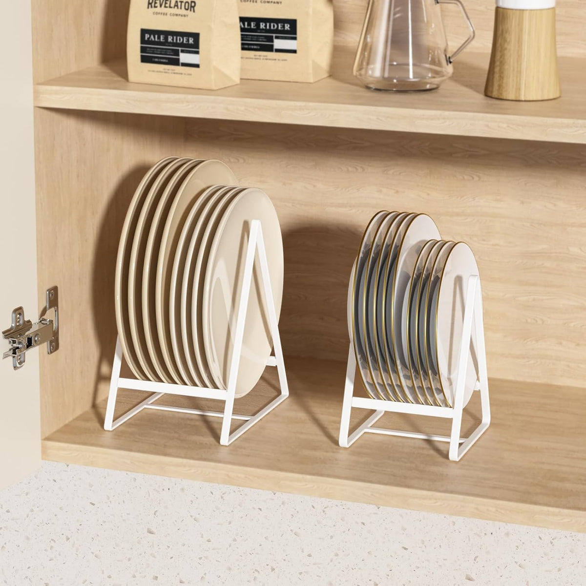 2 Pack Triangle Plate Holders Organizers Large Upright Cabinet Dish Drying Racks Metal Plate Dish Organizers Racks Stands for Countertop and Cupboard Black