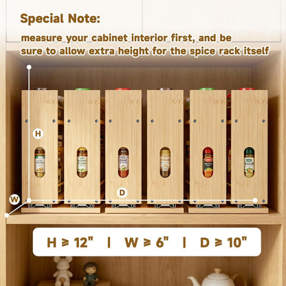 Bamboo Spice Rack Organizer for Cabinet, Pull Out Seasoning Rack Kitchen Spice Organizer, Sliding Spicy Shelf Pantry Countertop Vertical Organization, 2 Drawers, 2-Tier