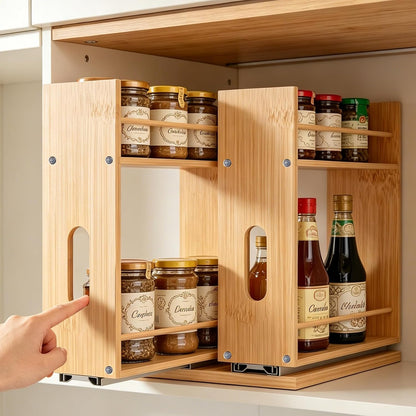 Bamboo Spice Rack Organizer for Cabinet, Pull Out Seasoning Rack Kitchen Spice Organizer, Sliding Spicy Shelf Pantry Countertop Vertical Organization, 2 Drawers, 2-Tier