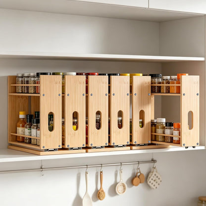 Bamboo Spice Rack Organizer for Cabinet, Pull Out Seasoning Rack Kitchen Spice Organizer, Sliding Spicy Shelf Pantry Countertop Vertical Organization, 2 Drawers, 2-Tier