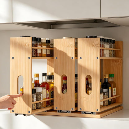 Bamboo Spice Rack Organizer for Cabinet, Pull Out Seasoning Rack Kitchen Spice Organizer, Sliding Spicy Shelf Pantry Countertop Vertical Organization, 2 Drawers, 2-Tier