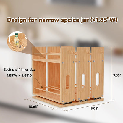 Bamboo Spice Rack Organizer for Cabinet, Pull Out Seasoning Rack Kitchen Spice Organizer, Sliding Spicy Shelf Pantry Countertop Vertical Organization, 2 Drawers, 2-Tier