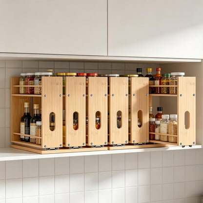 Bamboo Spice Rack Organizer for Cabinet, Pull Out Seasoning Rack Kitchen Spice Organizer, Sliding Spicy Shelf Pantry Countertop Vertical Organization, 2 Drawers, 2-Tier