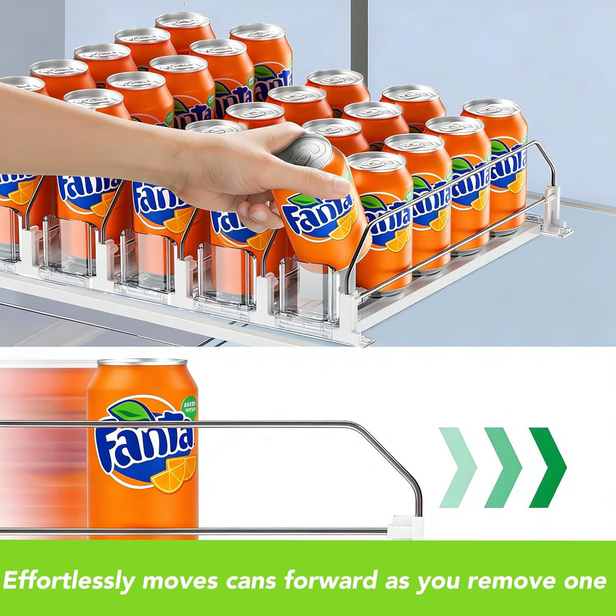 Adjustable White Fridge Organizer, Automatic Can Dispenser & Drink Rack | Holds up to 25 Cans (12oz/16oz/20oz), Gliding Soda & Beer Organizer for Refrigerator - Space Saving Kitchen Storage