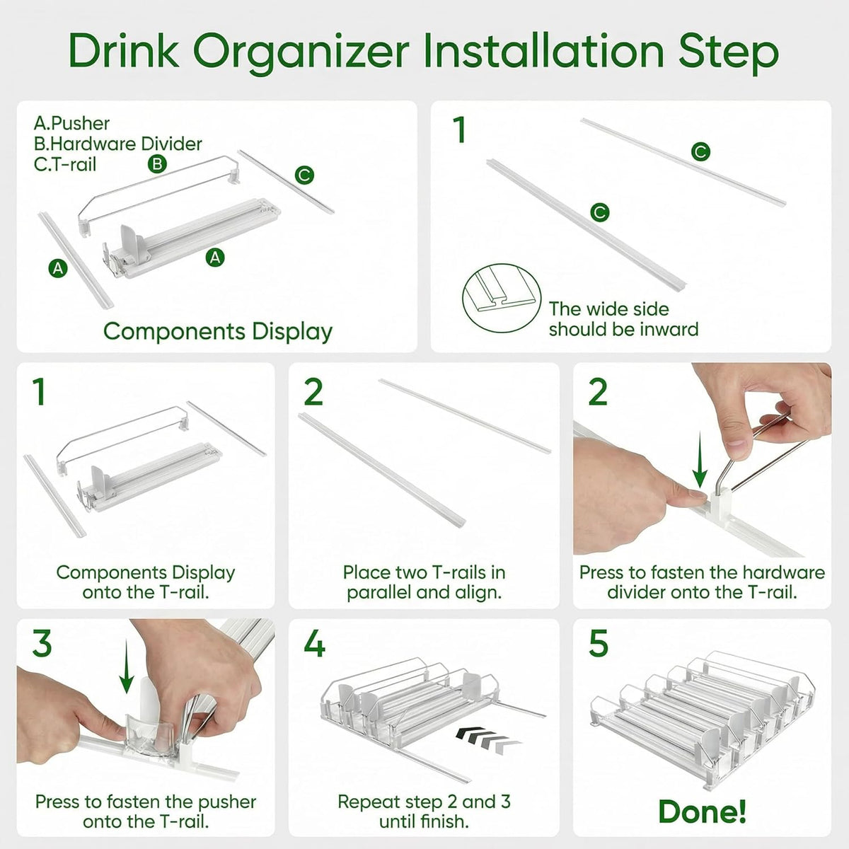 Adjustable White Fridge Organizer, Automatic Can Dispenser & Drink Rack | Holds up to 25 Cans (12oz/16oz/20oz), Gliding Soda & Beer Organizer for Refrigerator - Space Saving Kitchen Storage