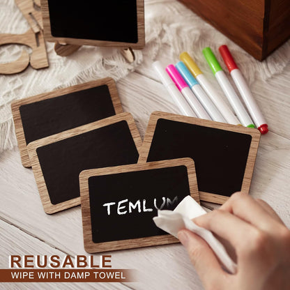 15 Pcs Mini Chalkboard Sign with 6 Color Chalk Markers, 2.9″ x 3.9″ Wooden Blackboard Reusable Small Chalkboards for Food, Buffet, Message Board, Table Number (Rustic Brown)